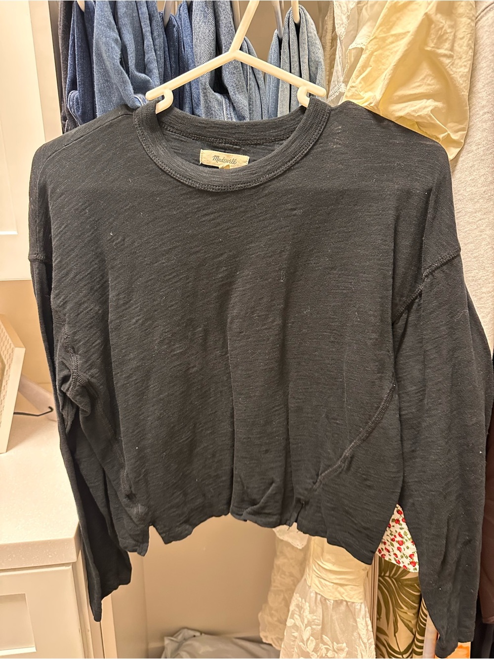 Madewell Black Long Sleeve Cropped Sweatshirt